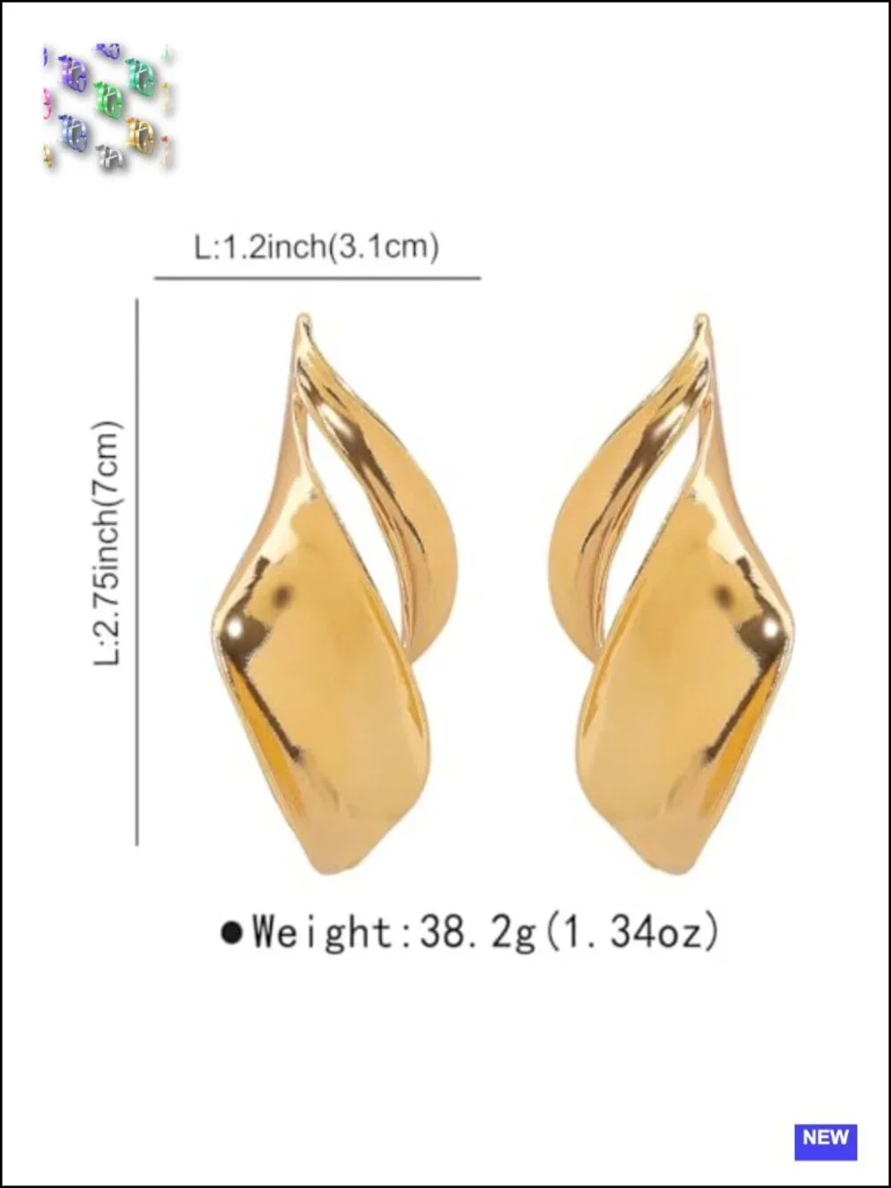 Chunky Gold Statement Drop Dangle Earrings Leaf Geometric Spiral Twisty
